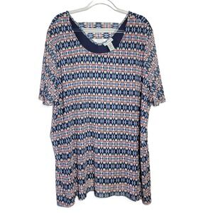 Catherines Womens Blue Tunic Top 3X 26 28W VNeck Short Sleeve Overlay A-Line